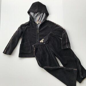 BURBERRY grey poly velour signature trim hooded 2 piece tracksuit elastic 4Y